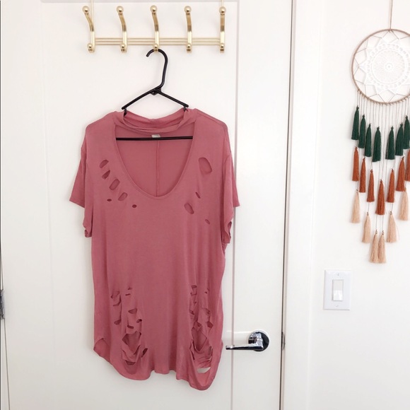 Blush Tops - Ripped cross neck t shirt Blush Tops - Ripped cross neck t shirt